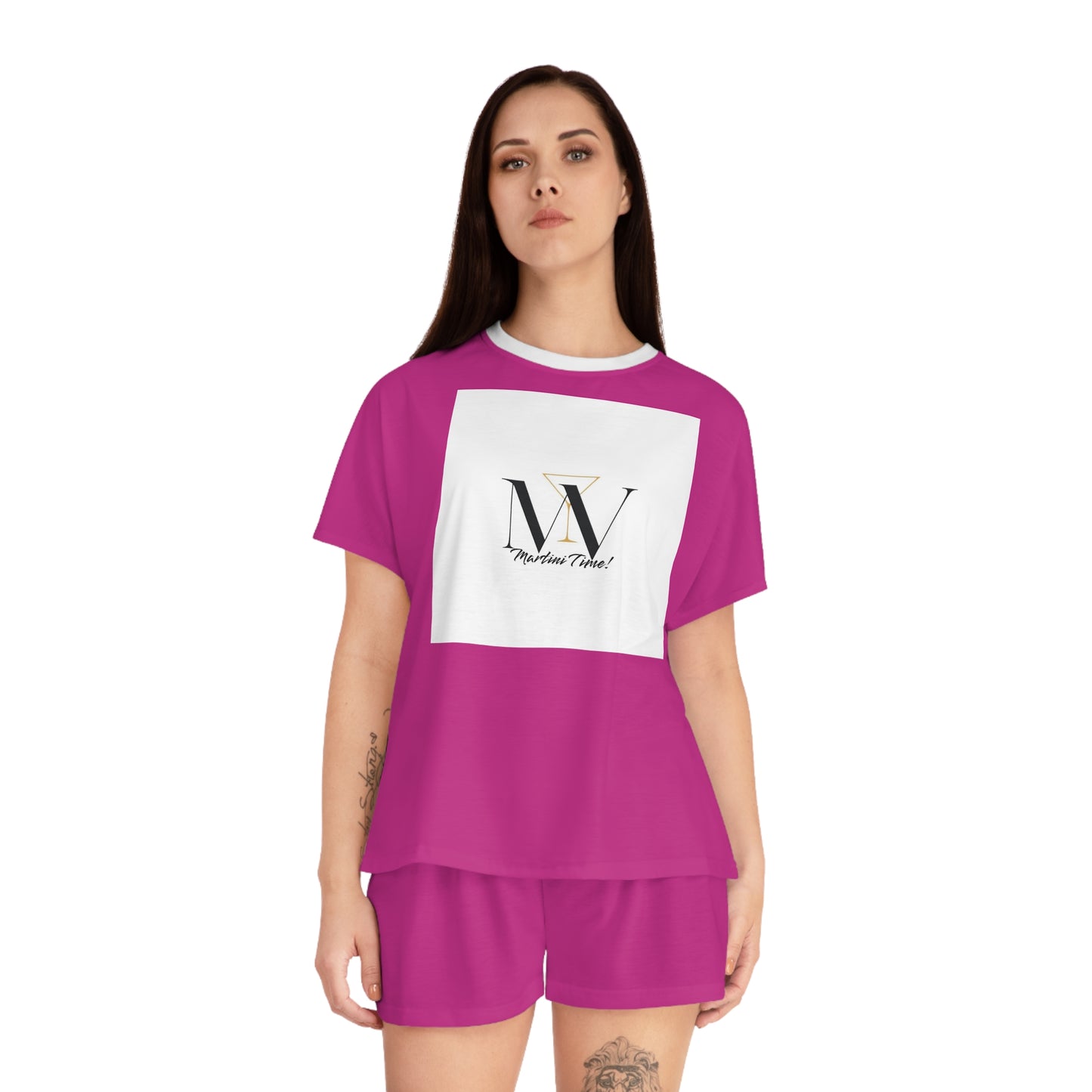 Stylish Women's Short Pajama Set with Chic MV Design