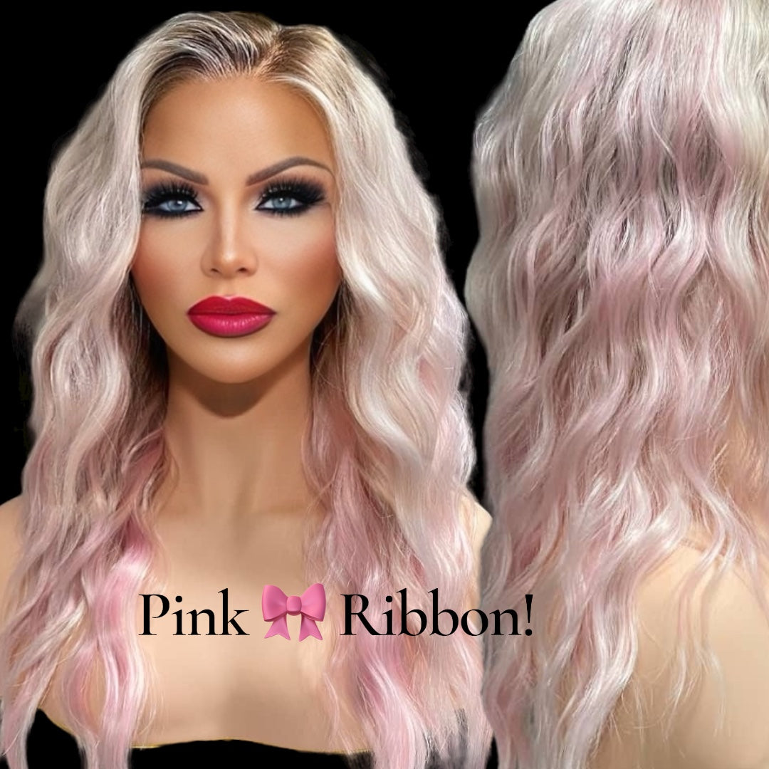 Pink Ribbon- universal-In Stock- actual wig pictured here.