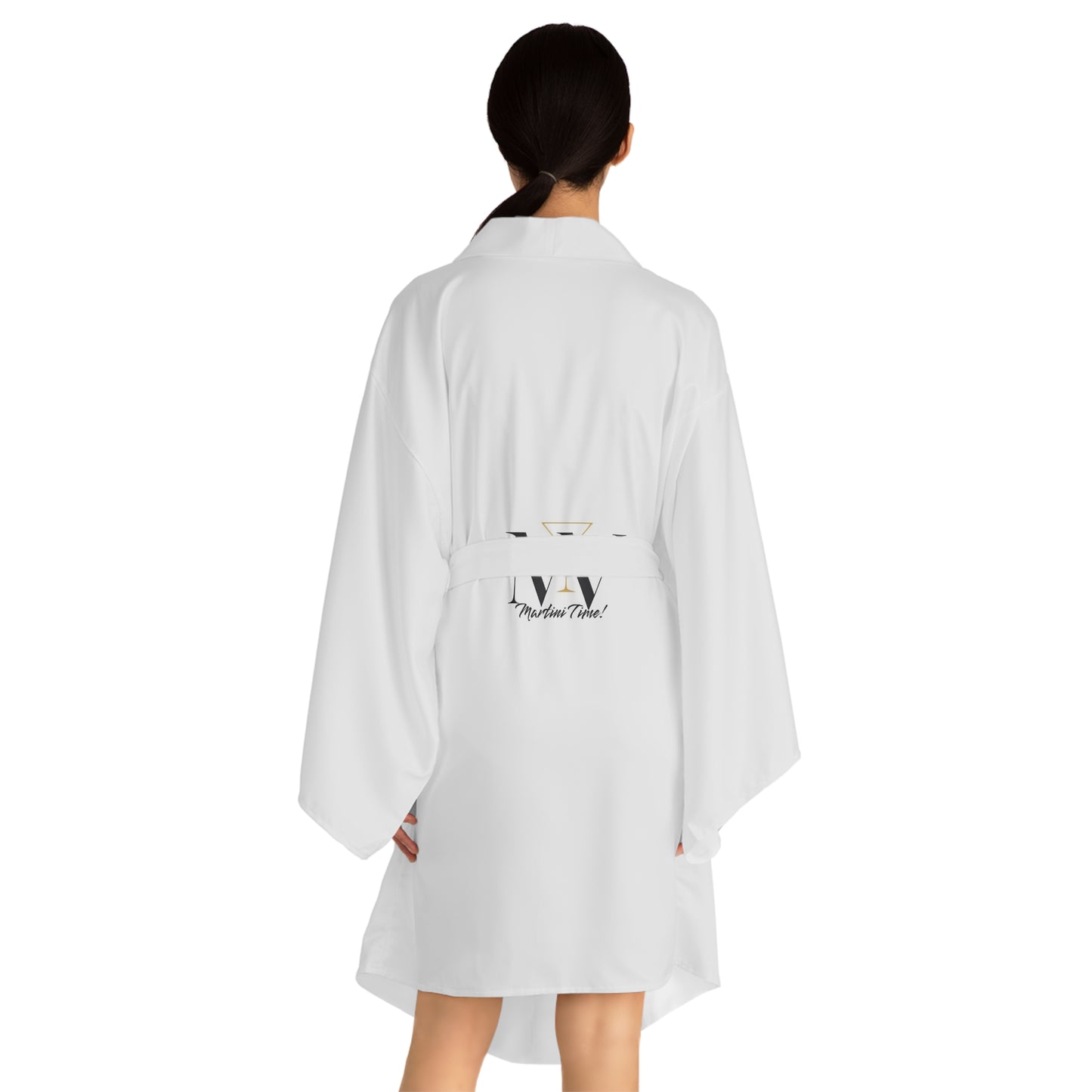 Elegant White Long Sleeve Kimono Robe with Monogram