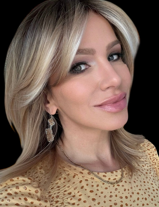 Mrs. Hawn- Beautiful SCALPATINA Wig! Means you can part it anywhere in the scalpatina area. 4”x4” parting space.