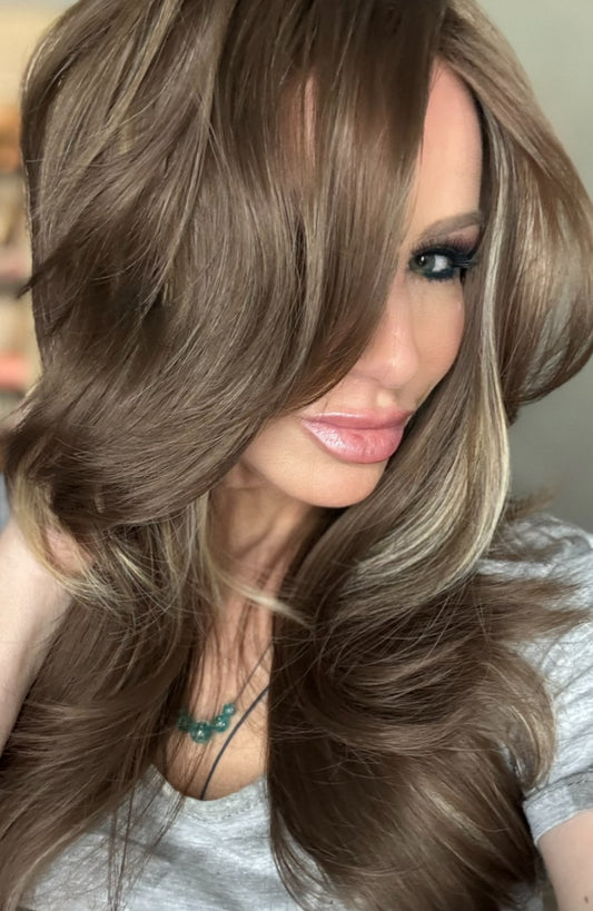 Nashville- Beautiful SCALPATINA Wig! Means you can part it anywhere in the scalpatina area. 4”x4” parting space.