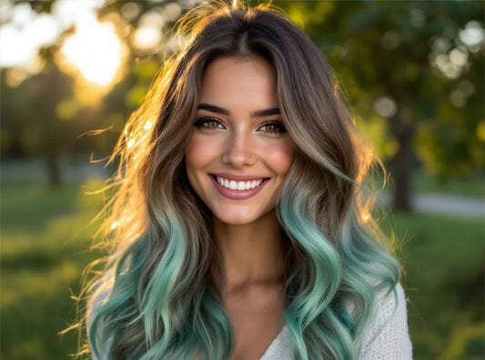 Mint Julep -BRUNETTE -Pre-order In style in last photo with more mint green ends no blue. With shadow root like first pic.