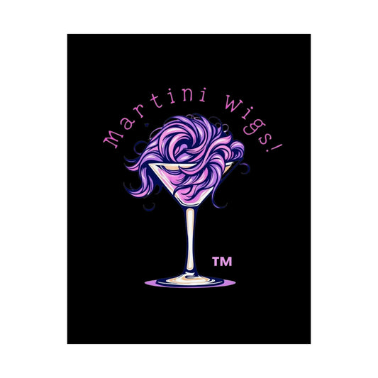 Martini Wigs Satin Poster, Fun Wall Art, Home Decor, Cocktail Themed Gift, Colorful Print for Parties, Unique Art for Bar.