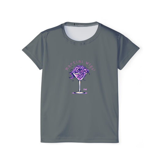 Women's Sports Jersey with 'Martini Wigs!' Design - Fun Activewear, Gifts for Her, Party Attire, Unique Sports Apparel, Trendy Workout Top.