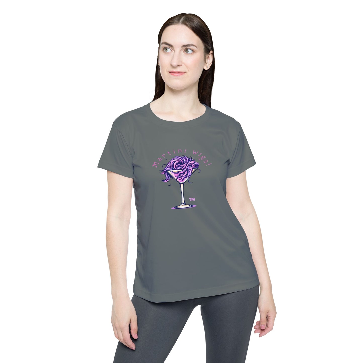 Women's Sports Jersey with 'Martini Wigs!' Design - Fun Activewear, Gifts for Her, Party Attire, Unique Sports Apparel, Trendy Workout Top.