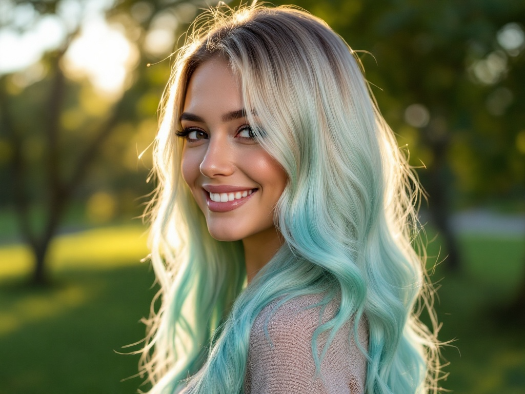 Mint Julep -Blonde -Pre-order .in style in last picture with more mint green like the last picture no blue. With shadow root like first pic.