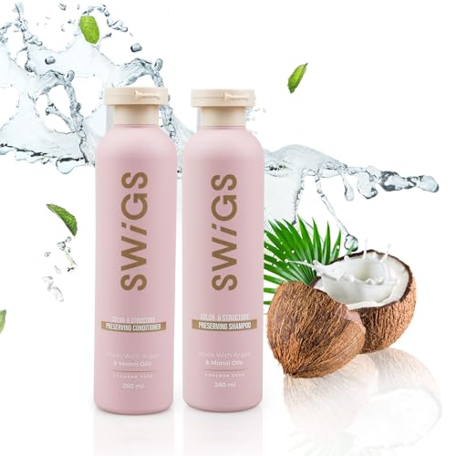 SWIGS Human & Synthetic Wig Shampoo & Conditioner set| Detangle Wig |Color-Safe| Promotes Body & Volume | Promote Silkiness & Shine | 2 Pack, 8 oz