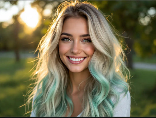 Mint Julep -Blonde -Pre-order .in style in last picture with more mint green like the last picture no blue. With shadow root like first pic.