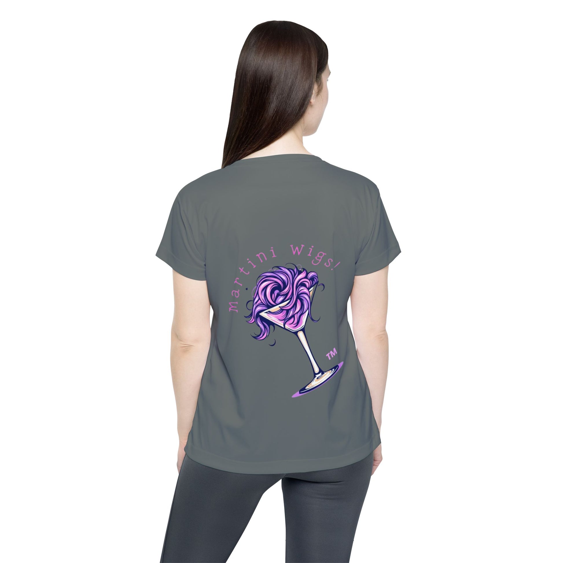 Women's Sports Jersey with 'Martini Wigs!' Design - Fun Activewear, Gifts for Her, Party Attire, Unique Sports Apparel, Trendy Workout Top.